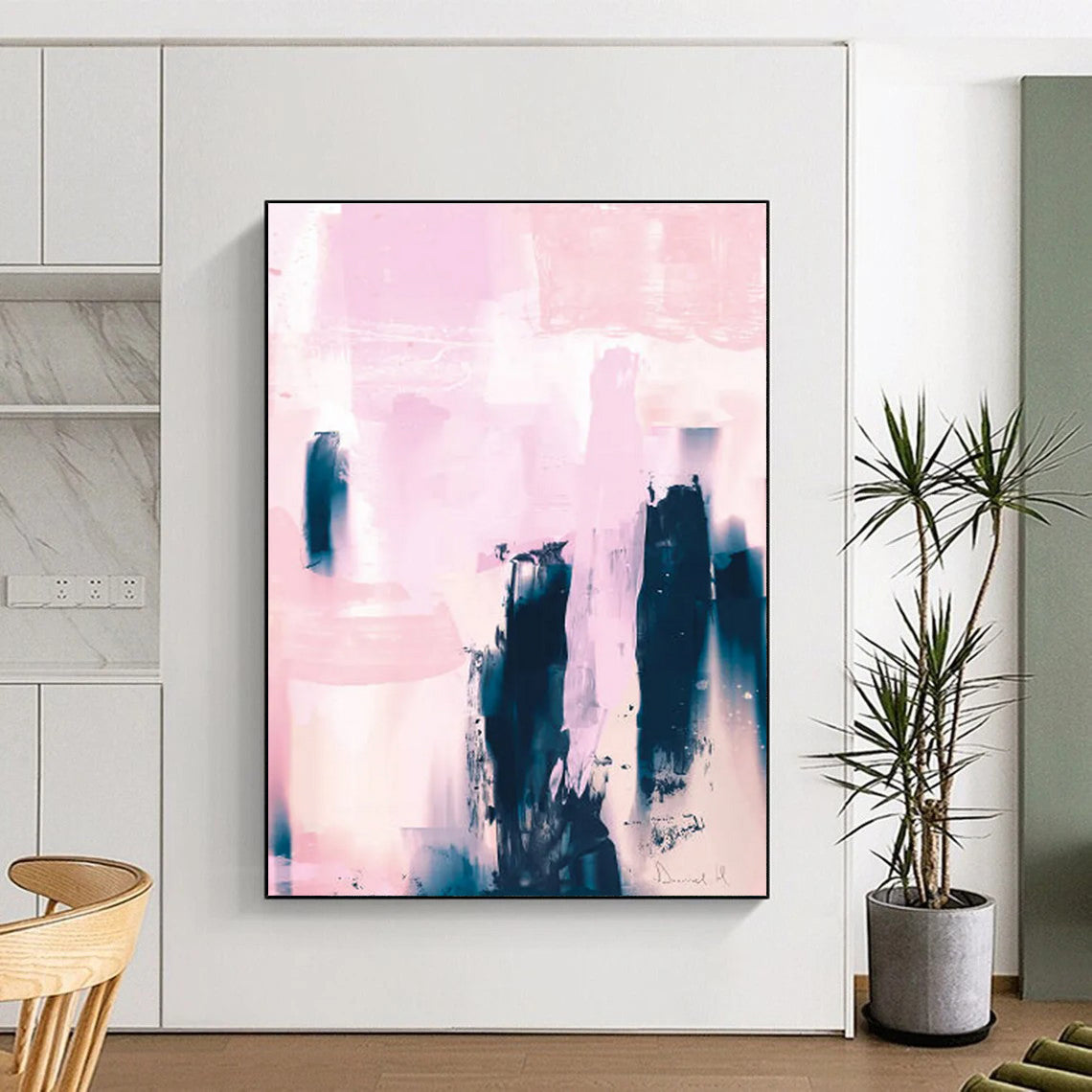 Pink and Blue Abstract with Bold Forms Painting ADGE179