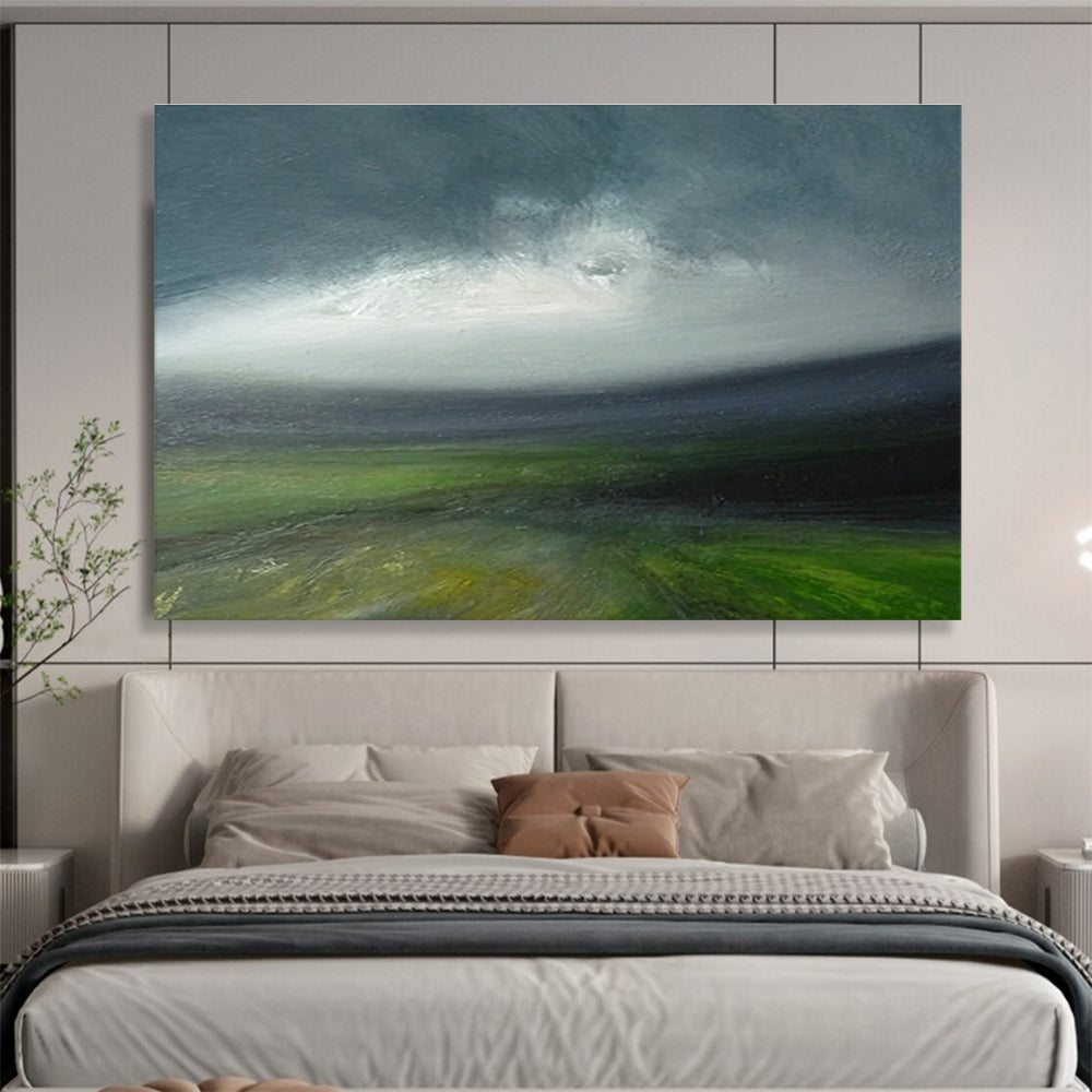 Green Grey Sky Landscape Abstract Painting THY028
