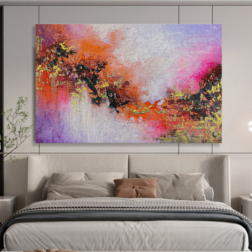 Purple Orange Abstract Painting with Fiery, Sunset - Like Hues THY366