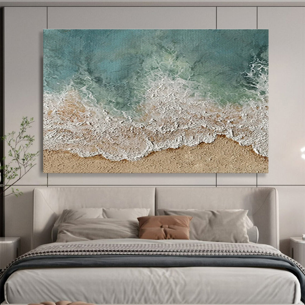 Aerial Beach View Abstract Painting with Turquoise and Sandy Tones THY254