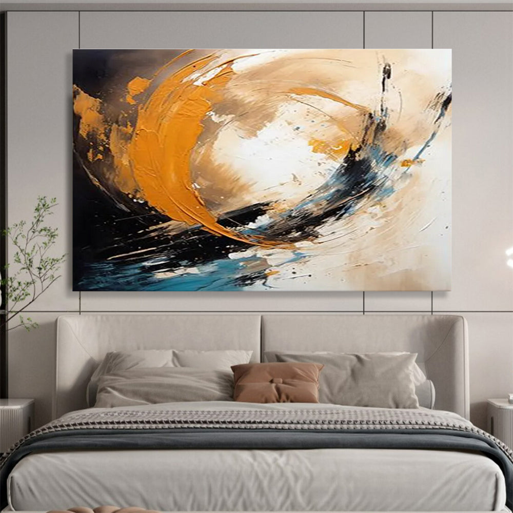 Orange Black and Blue Dynamic Swirl Abstract Painting THY097