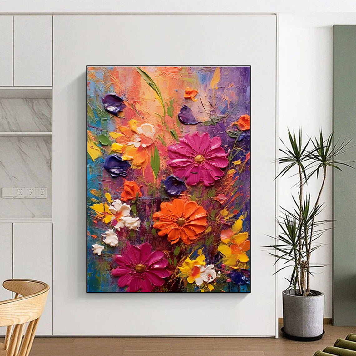 Impasto Floral Abstract Painting with Vivid Colors ADGE430