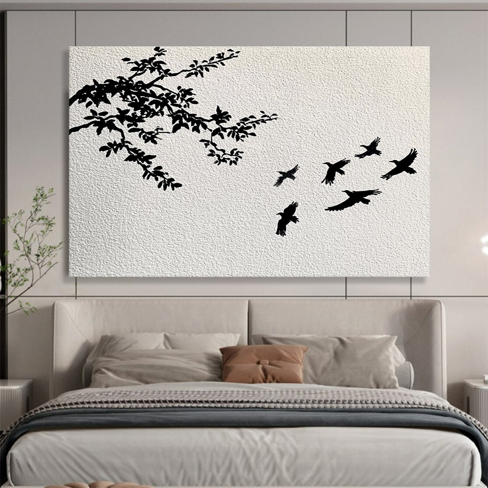 Black White Tree - Bird Silhouette Abstract Painting DYP026