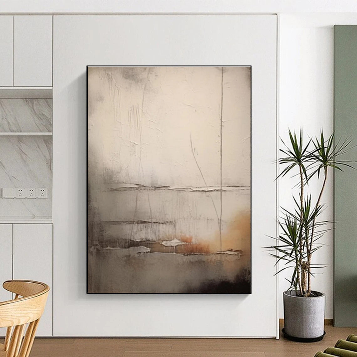 Minimalist Gray Abstract Painting with Delicate Lines ADGE442
