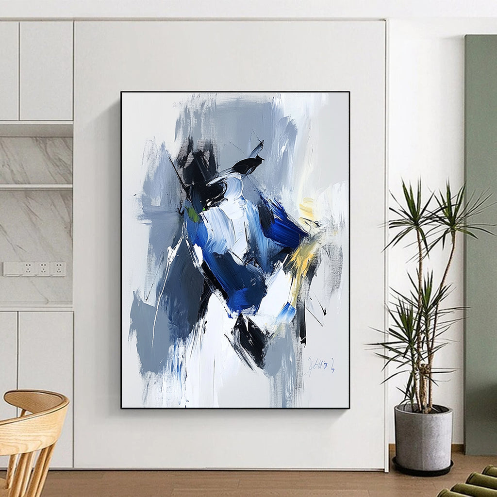Blue Gray Abstract Painting with Dynamic Color Blocks GER781