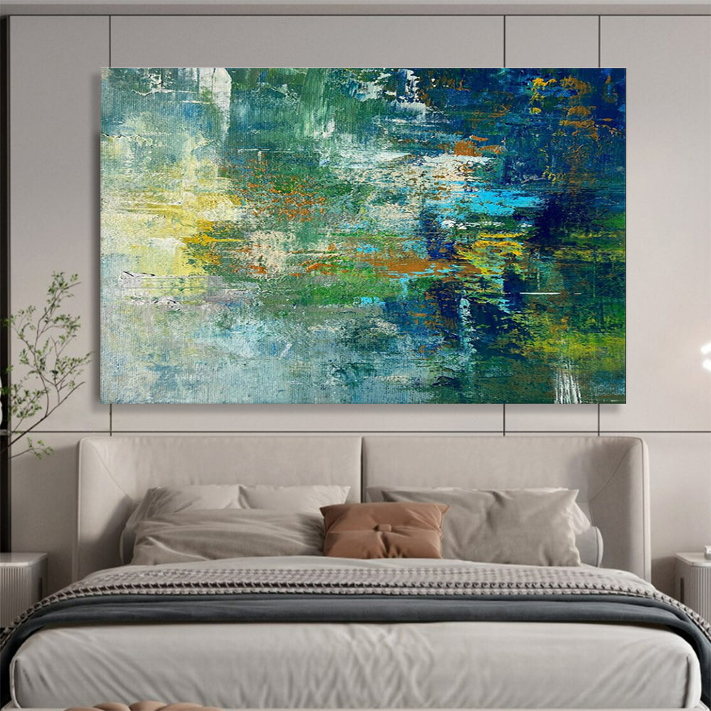 Green Blue Abstract Painting with Forest Stream Motifs THY353