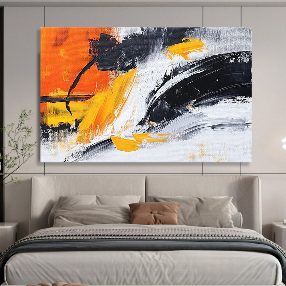 Orange Yellow Black Abstract Painting with Dynamic Brushstrokes DYP301