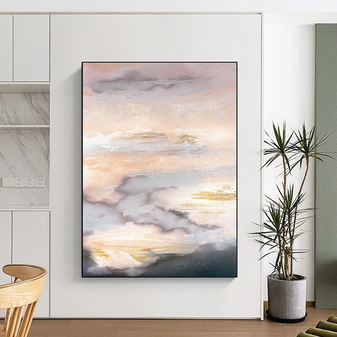 Blush Teal and Gold Cloud Abstract Painting ADGE166