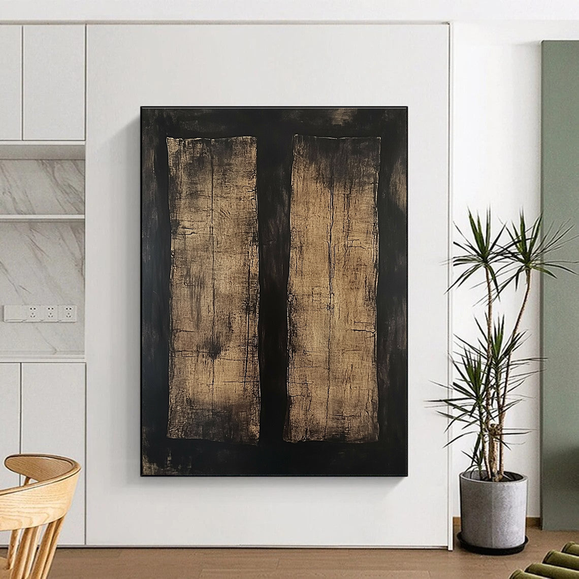Brown Black Abstract Painting with Rustic Textures GER796