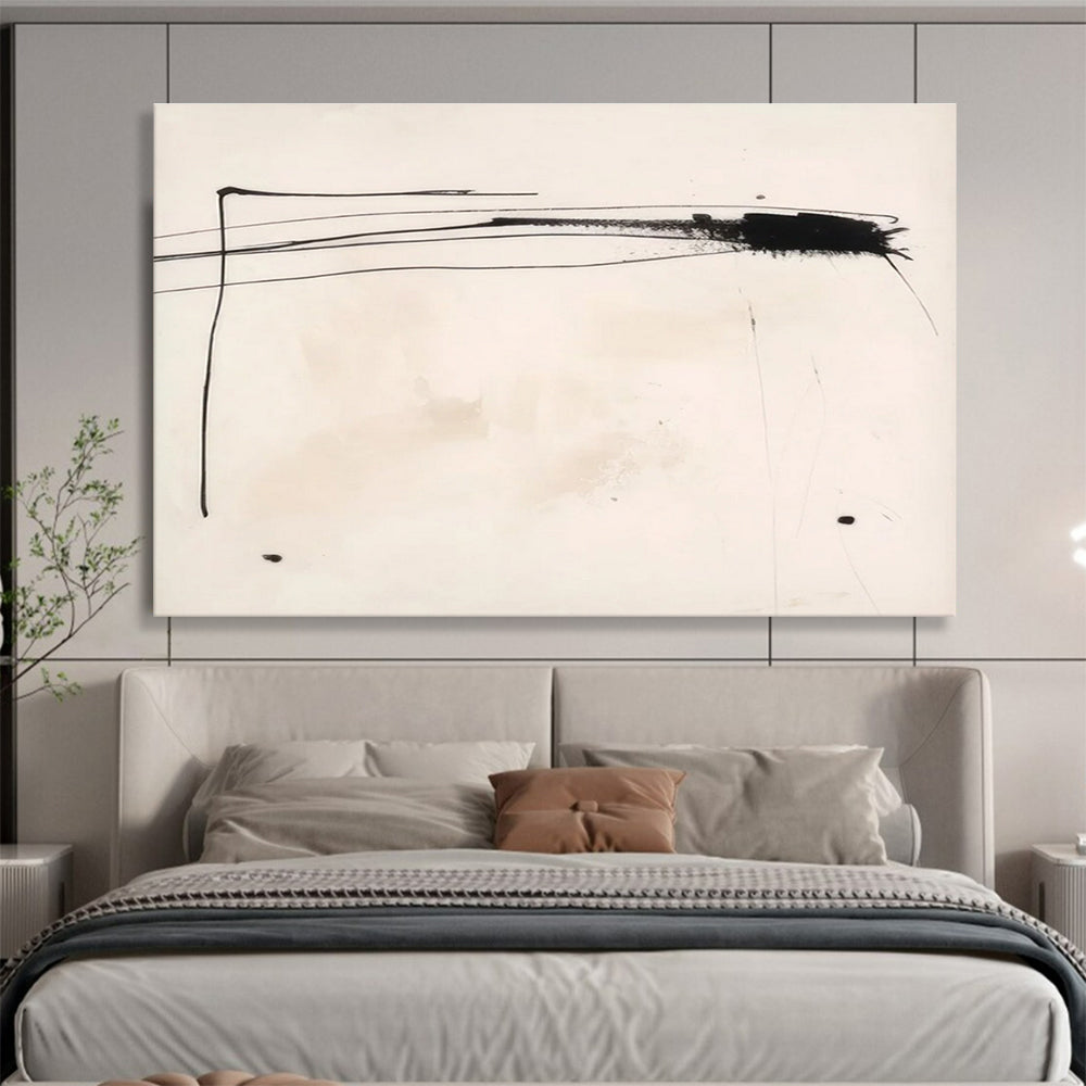 Black White Minimalist Line Abstract Painting THY056