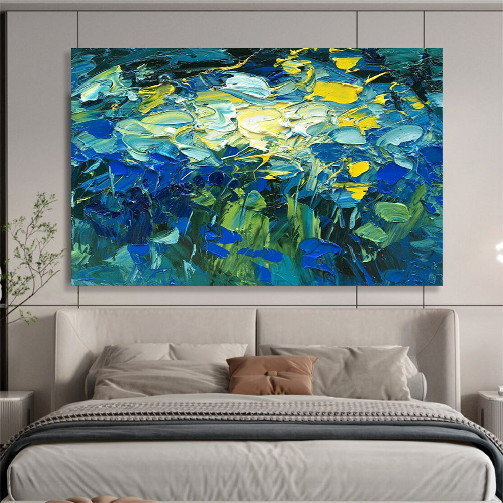 Blue Yellow Green Abstract Floral Painting THY483