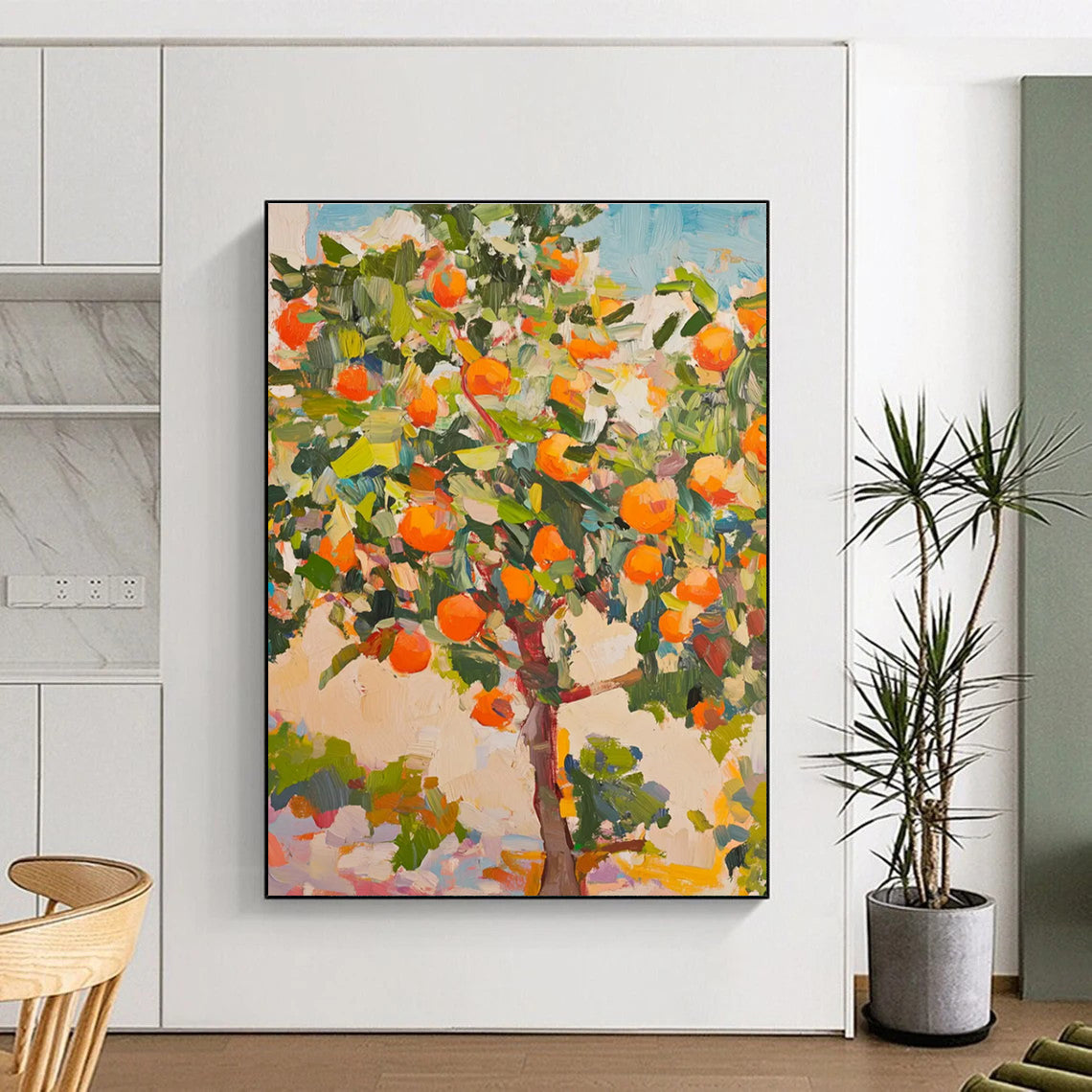 Expressive Orange Tree Art Painting with Dynamic Brushstrokes ADGE439