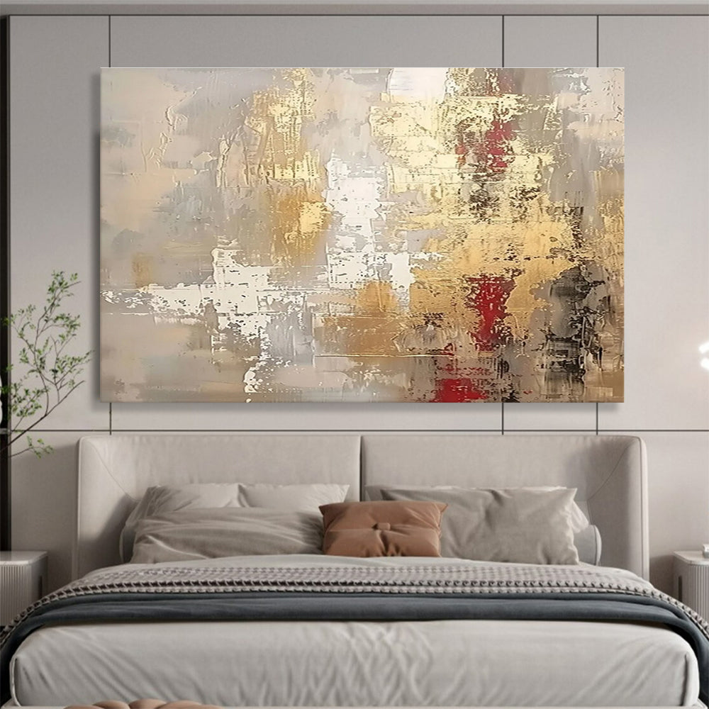 Gold Red Grey Abstract Textured Painting THY044