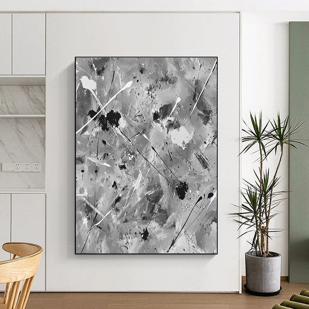 Black and White Splash Abstract Painting with Dynamic Splatters GER106