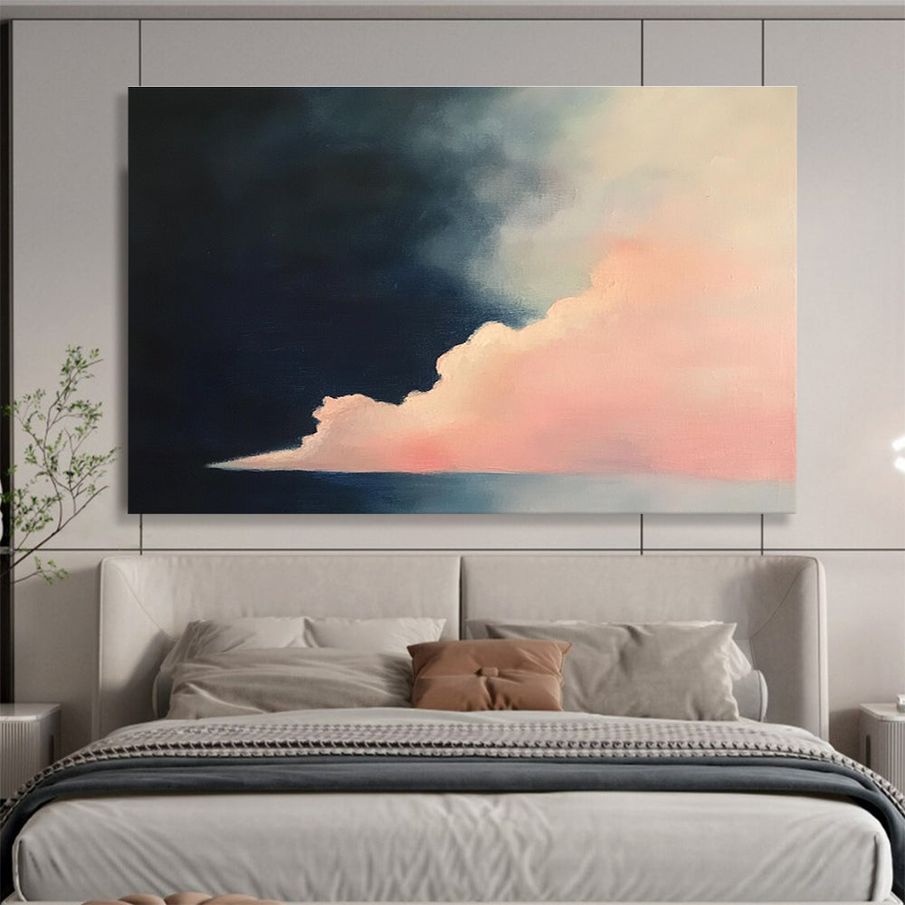 Dramatic Cloud Contrast Abstract Painting with Pink and Dark Blue Tones DYP566