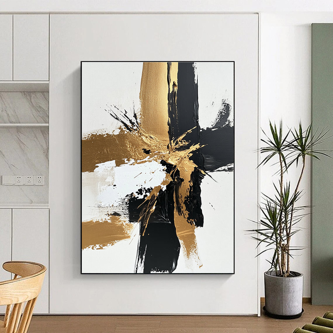 Gold Splash Abstract with Black White and Gray GER366