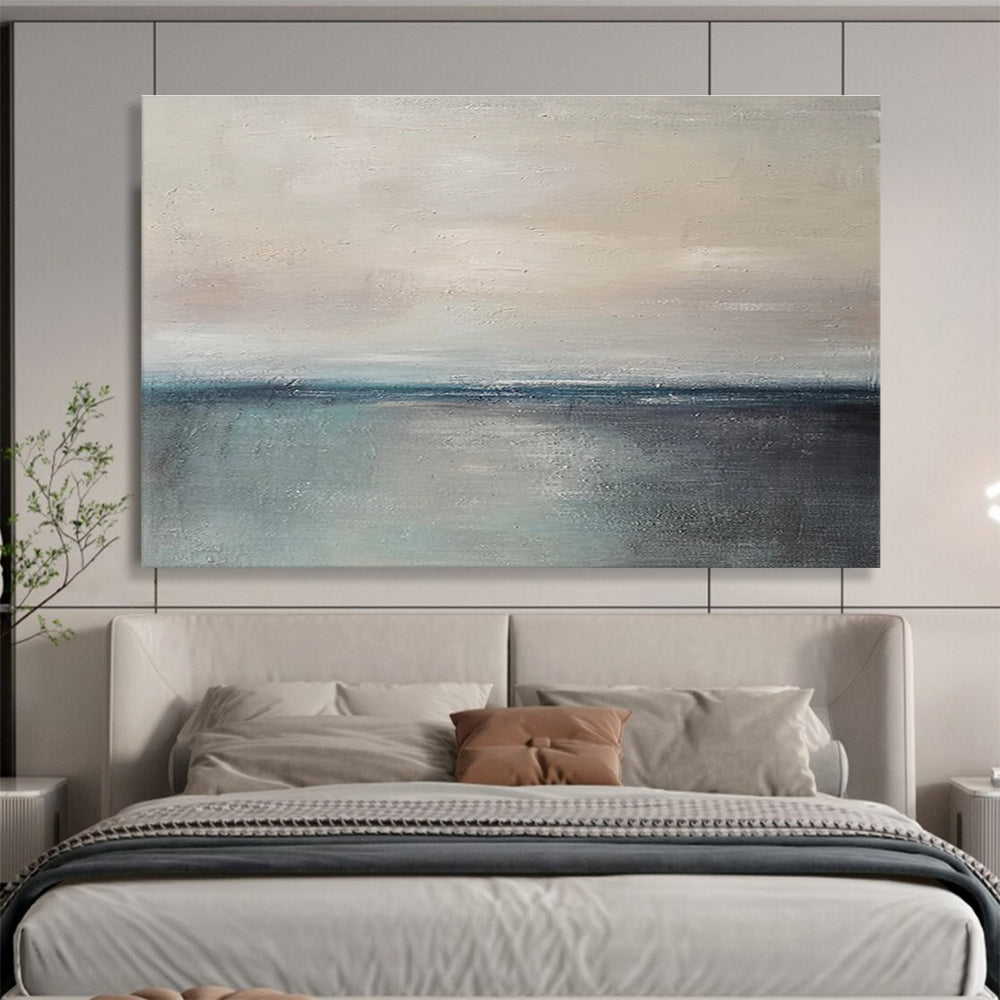 Beige Grey Minimal Sea Sky Abstract Painting THY027