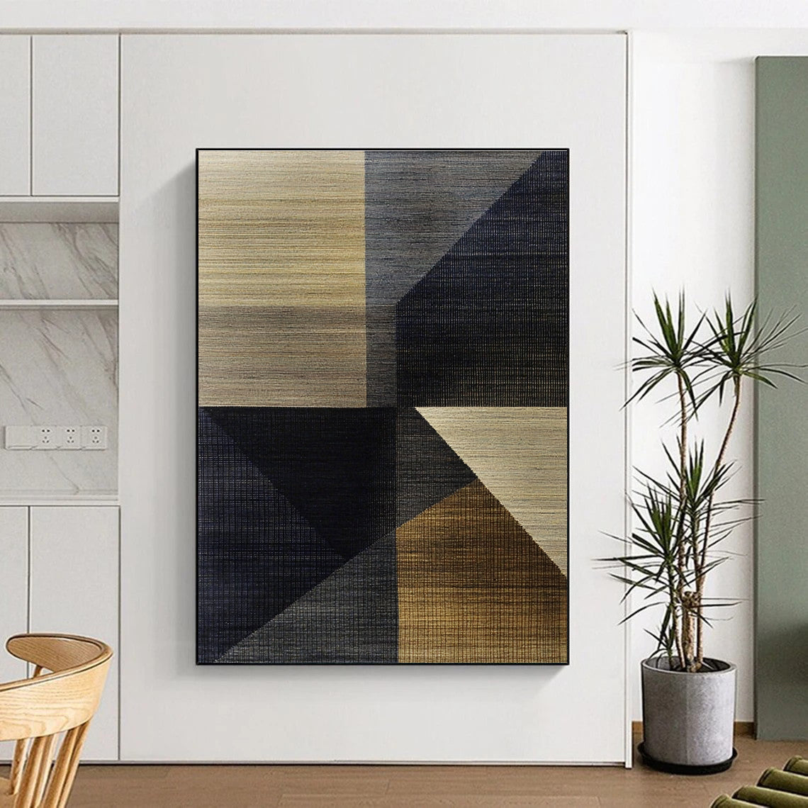 Neutral Tones Geometric Patchwork Abstract Art GER216