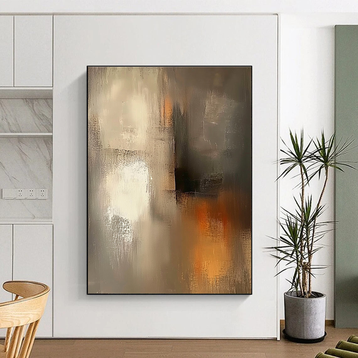 Muted Gray Abstract Painting with Subtle Warm Accents GER531