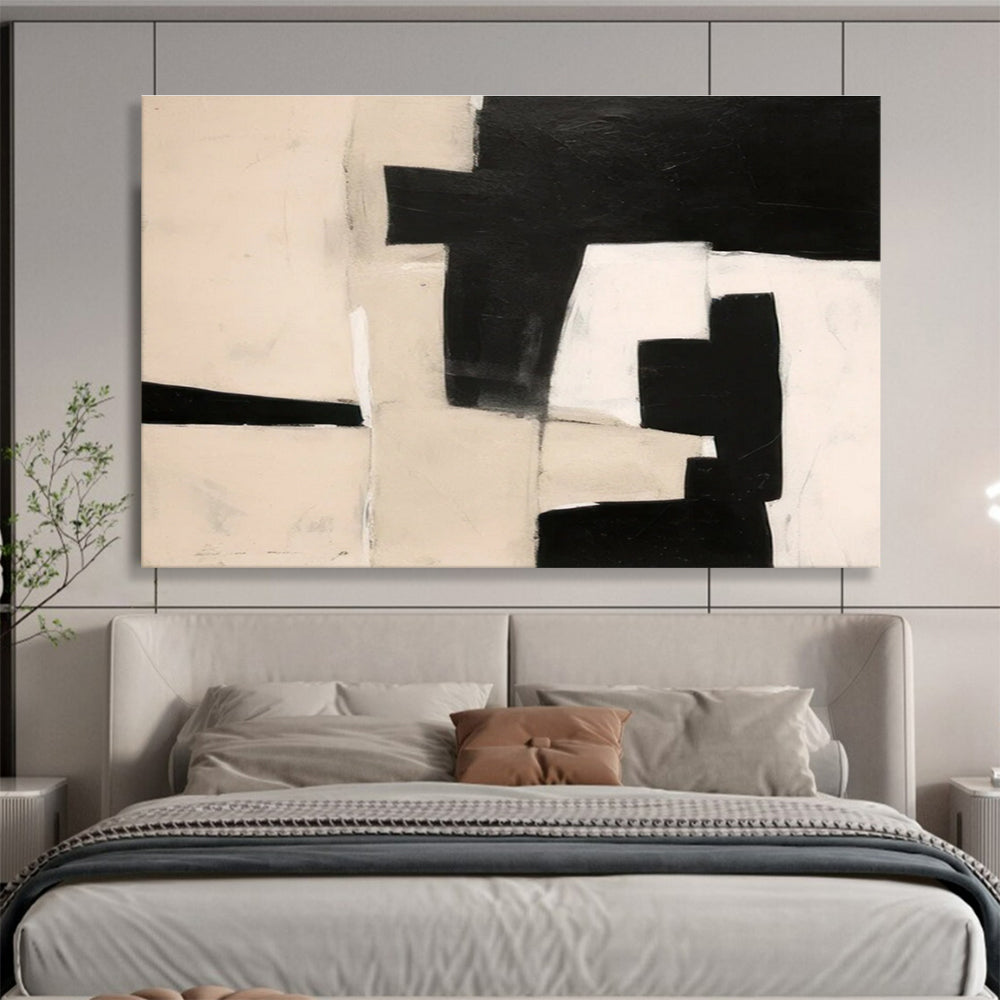 Black White Beige Geometric Abstract Painting THY070