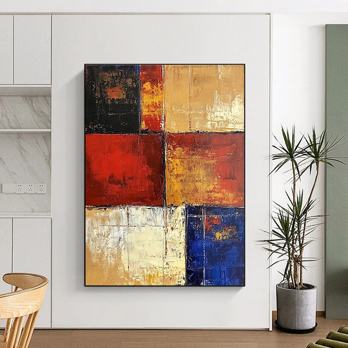 Red Yellow and Blue Abstract Painting with Geometric Blocks GER475