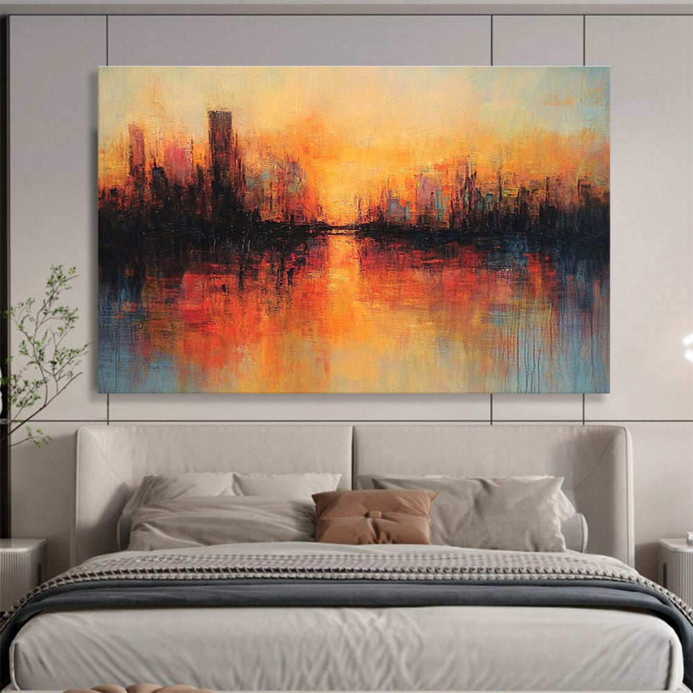 Cityscape Sunset Abstract Painting with Warm Color Palette DYP198