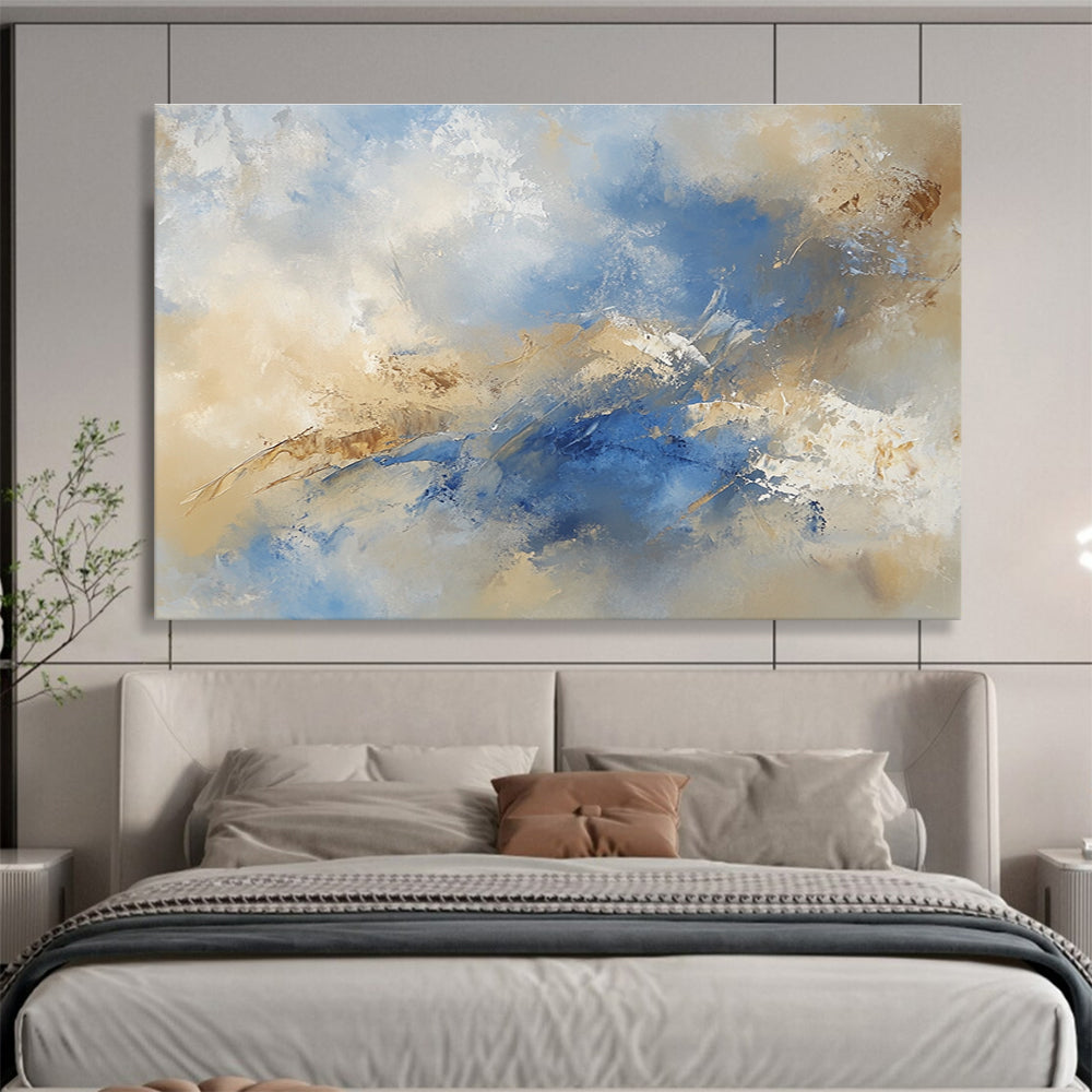 Blue and Beige Abstract Painting with Soft Brushstrokes DYP181