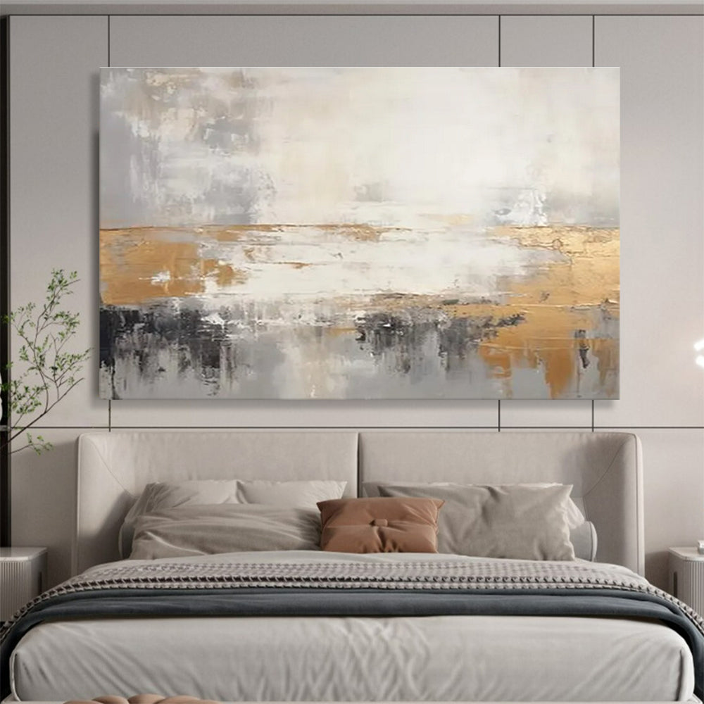 Grey and Gold Minimalist Abstract Landscape - like Painting THY107