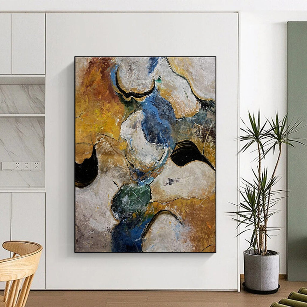 Organic Shapes Abstract Painting with Earthy and Blue Hues ADGE463