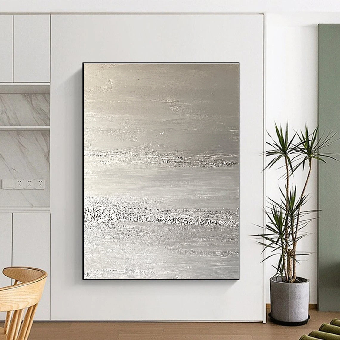 Silver Textured Abstract Painting with Subtle Patterns GER117