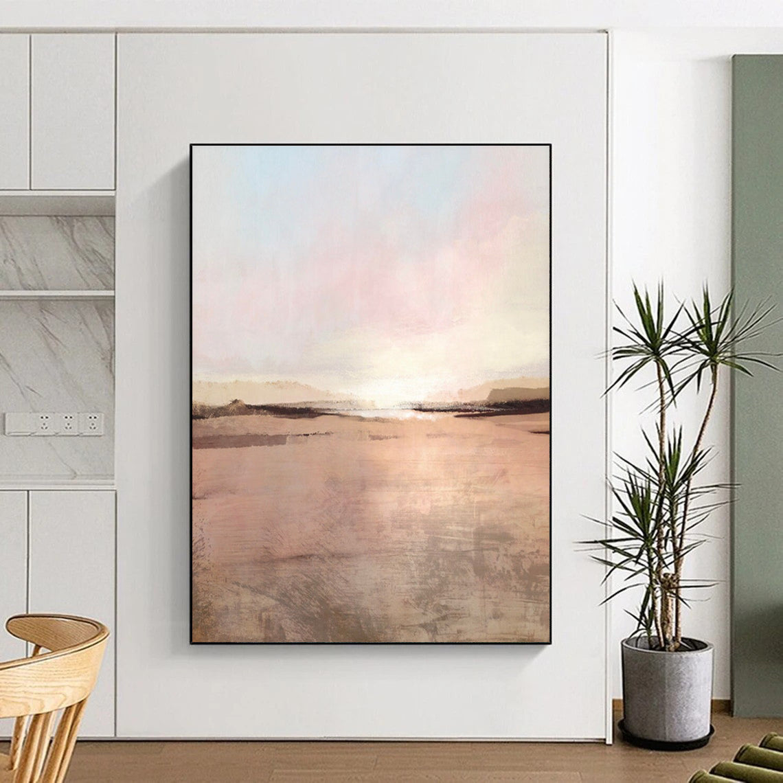 Sunset Landscape Abstract with Pink and Beige Tones Painting ADGE156