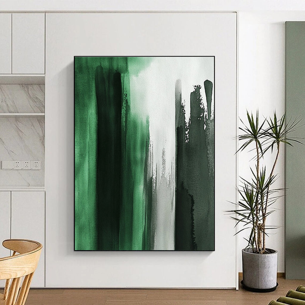 Green Black and White Abstract Painting with Watercolor Wash GER424