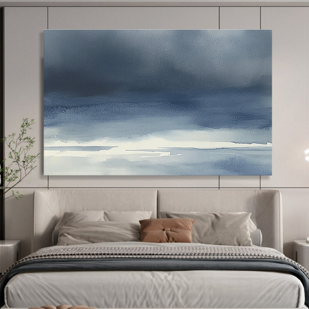 Blue Gradient Seascape Watercolor Abstract Painting with Soothing Tones DYP614