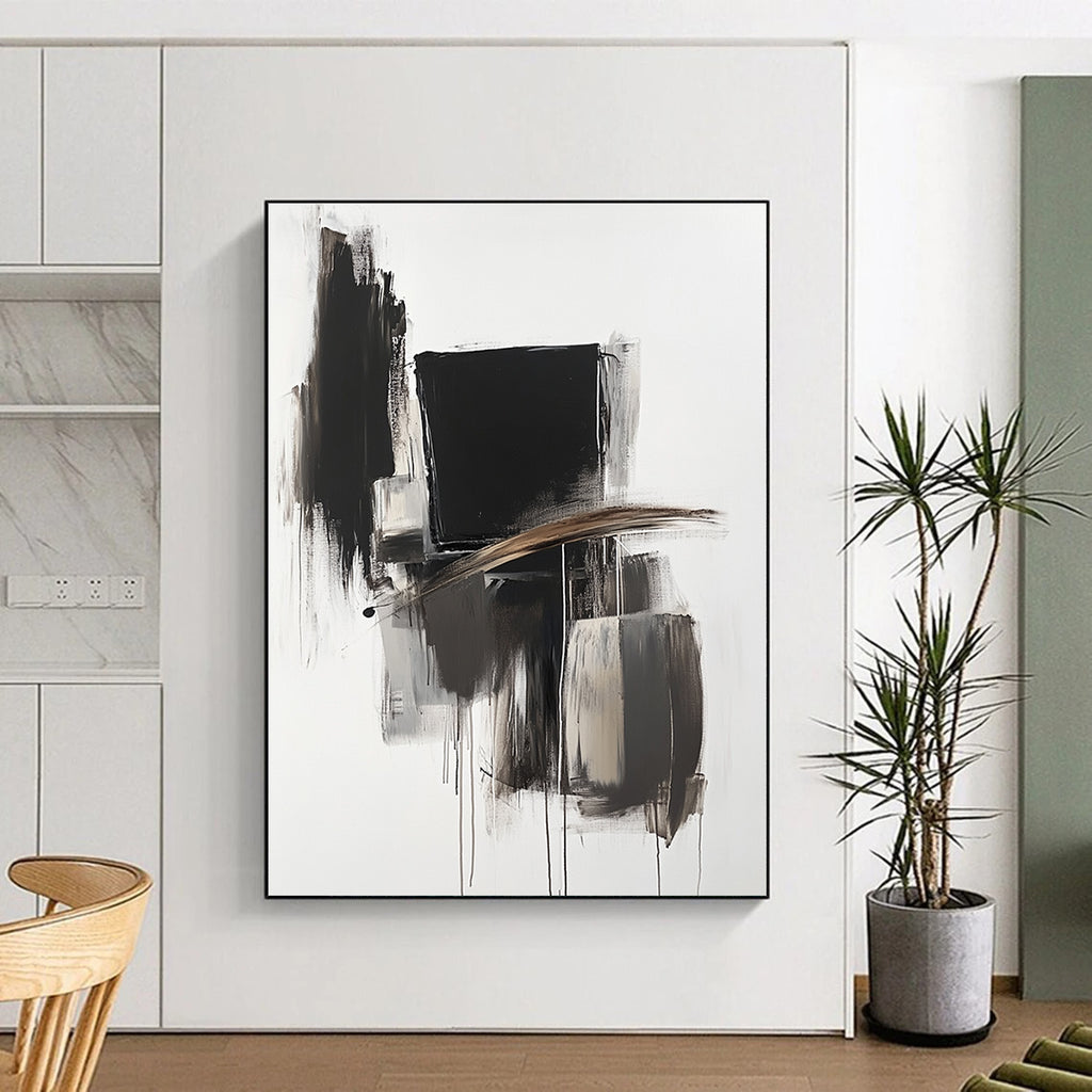 Dynamic Black White Abstract with Dripping Paint GER353