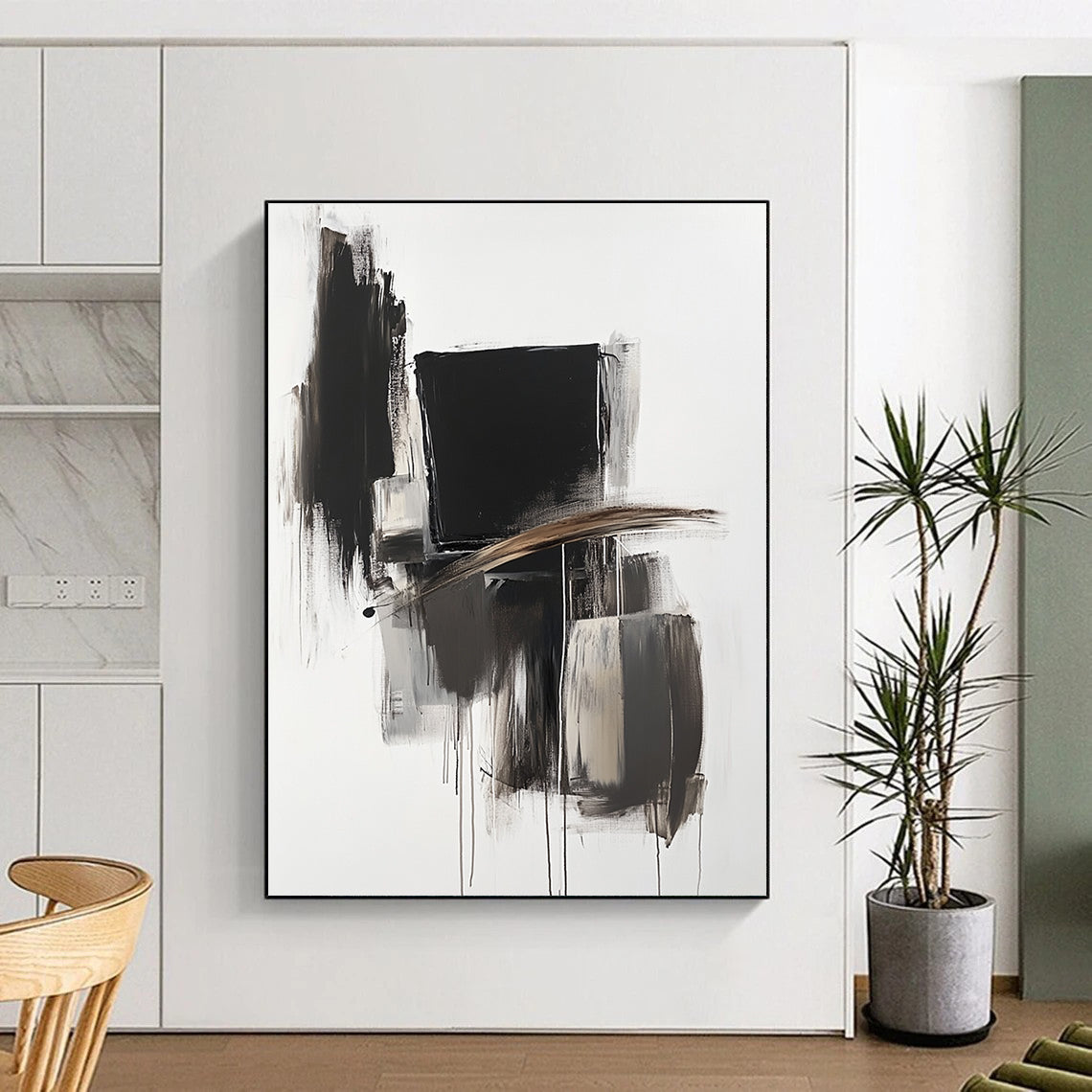 Dynamic Black White Abstract with Dripping Paint GER353