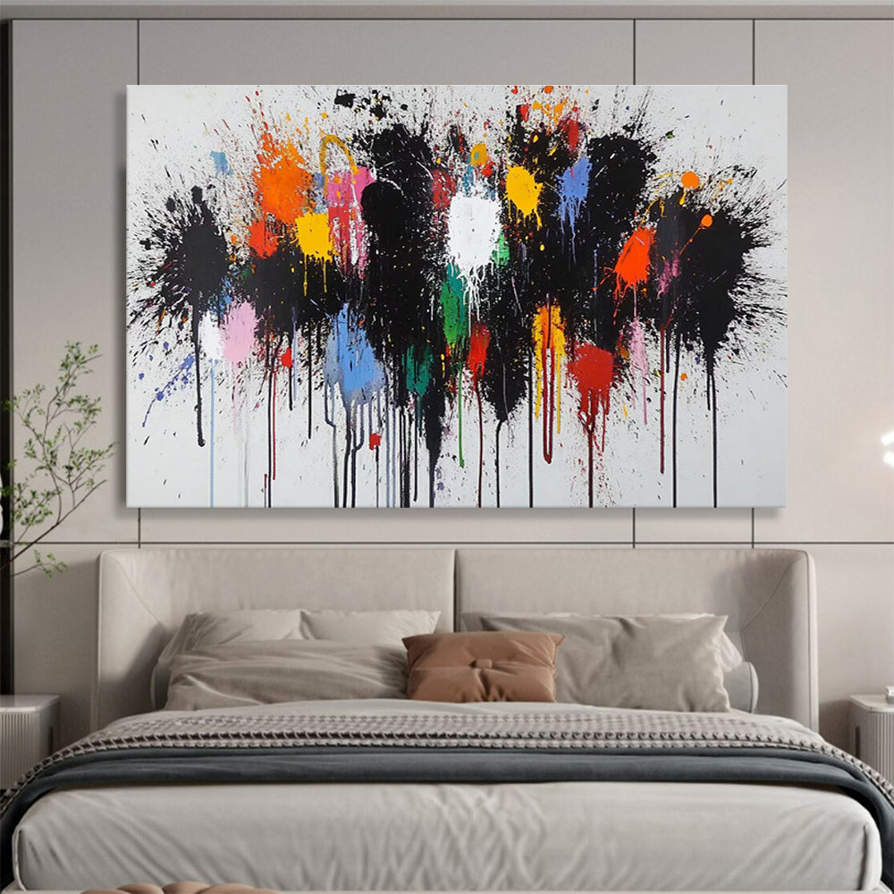 Color Splash Abstract Painting with Black, Colorful Drips THY193