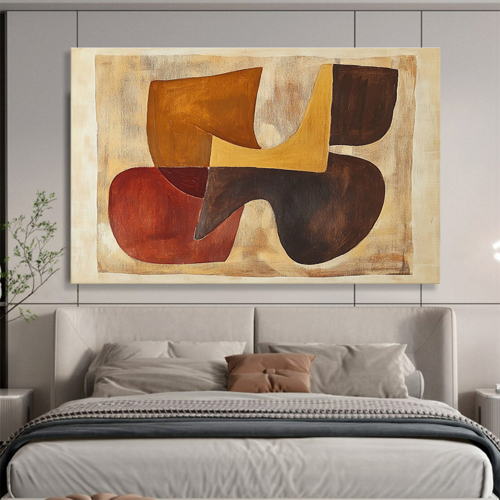 Large abstract painting inspired by Jean Arp featuring organic shapes in earthy browns and oranges.SC514