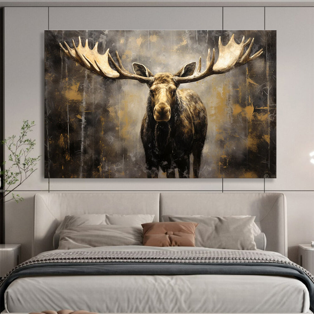 Brown Gold Moose Portrait Abstract Painting THY078