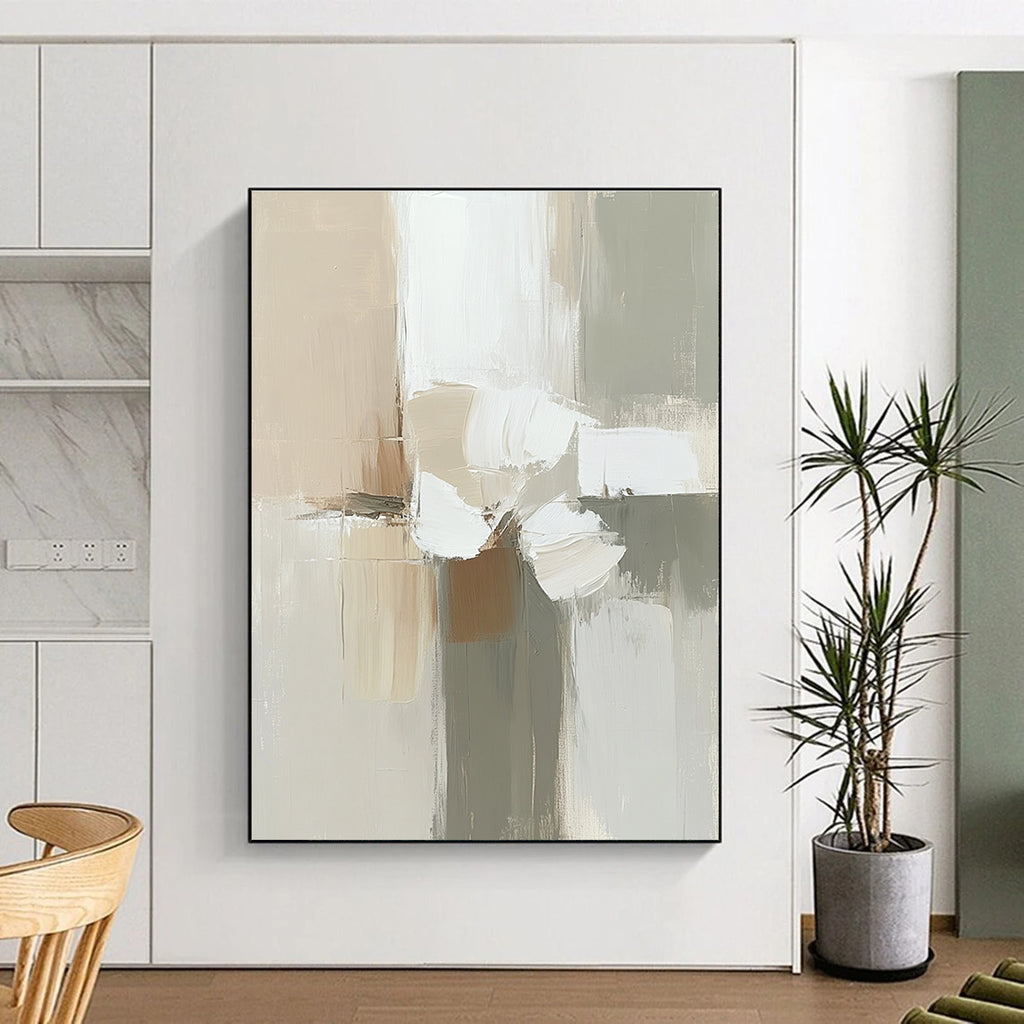 Neutral Tones Abstract Painting with Floral - like Shapes GER636