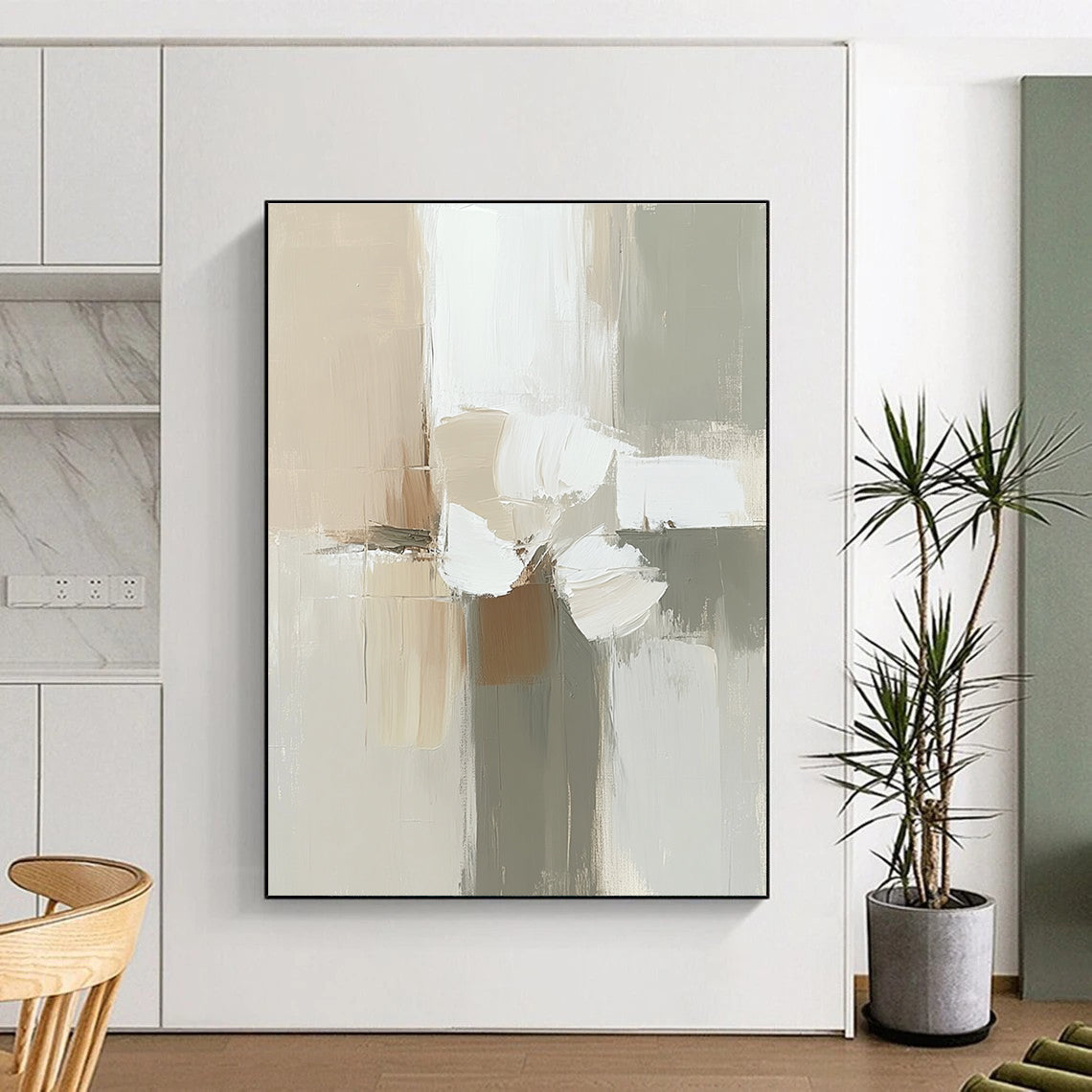 Neutral Tones Abstract Painting with Floral - like Shapes GER636