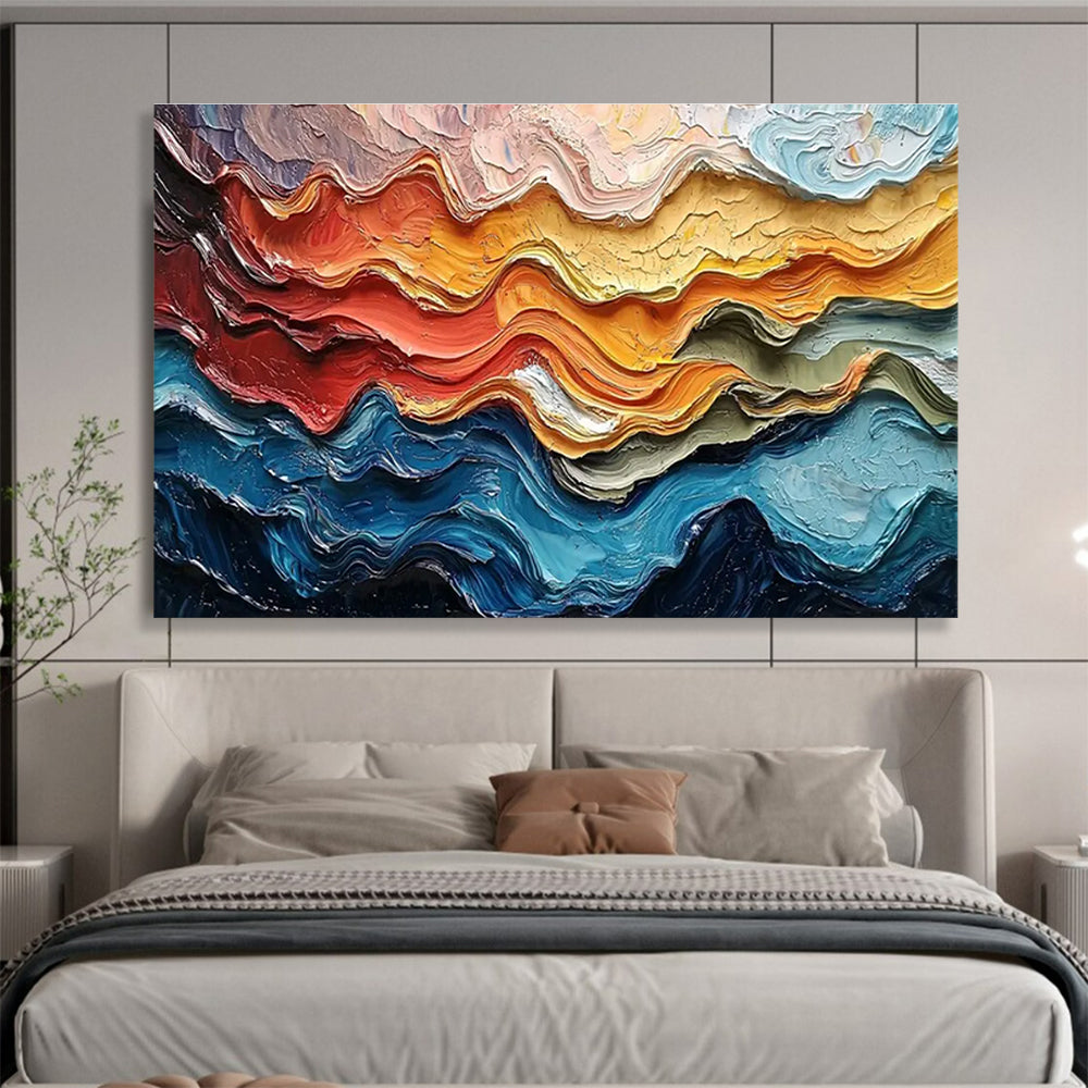 Colorful Wave Texture Abstract Painting with Layered Hues THY292