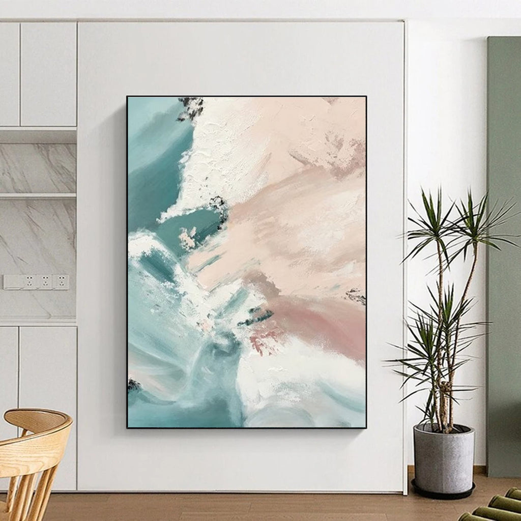Blue and Pink Abstract Painting with Flowing Brushstrokes ADGE277