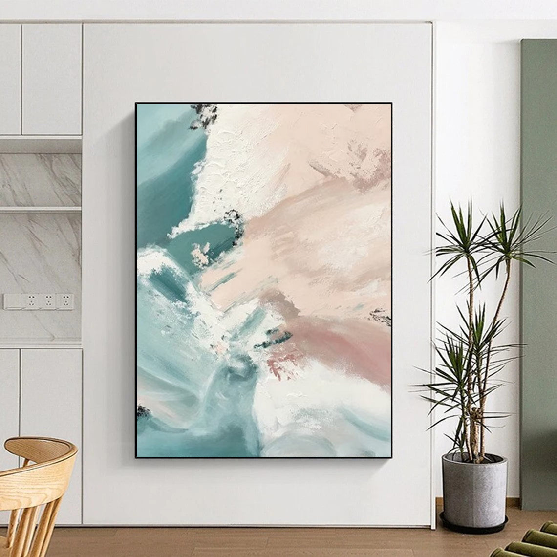 Blue and Pink Abstract Painting with Flowing Brushstrokes ADGE277