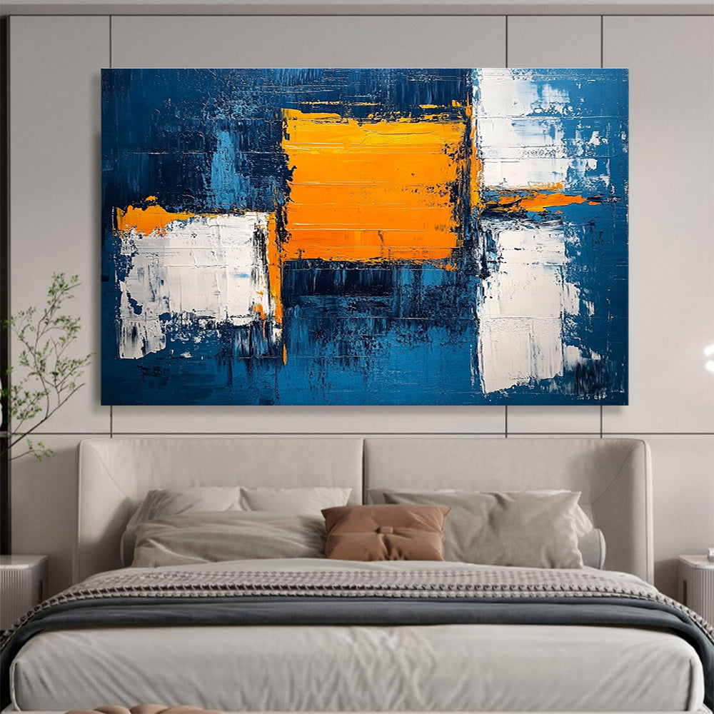 Blue and Orange Abstract Painting with Textured Color Blocks DYP382