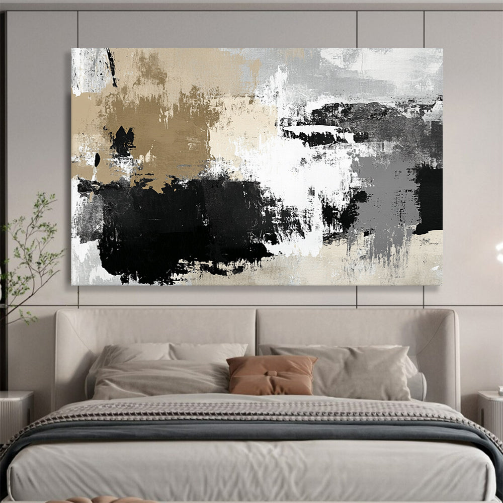 Beige and Black Abstract Strokes Painting DYP097