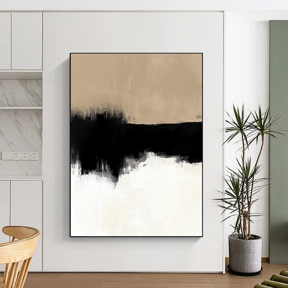 Beige and Black Gradient Abstract Painting with Subtle Transitions GER159