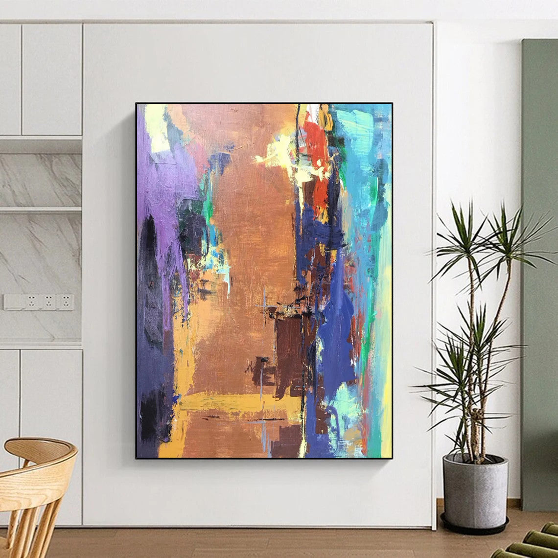 Purple Orange Blue Color Block Abstract Painting ADGE036