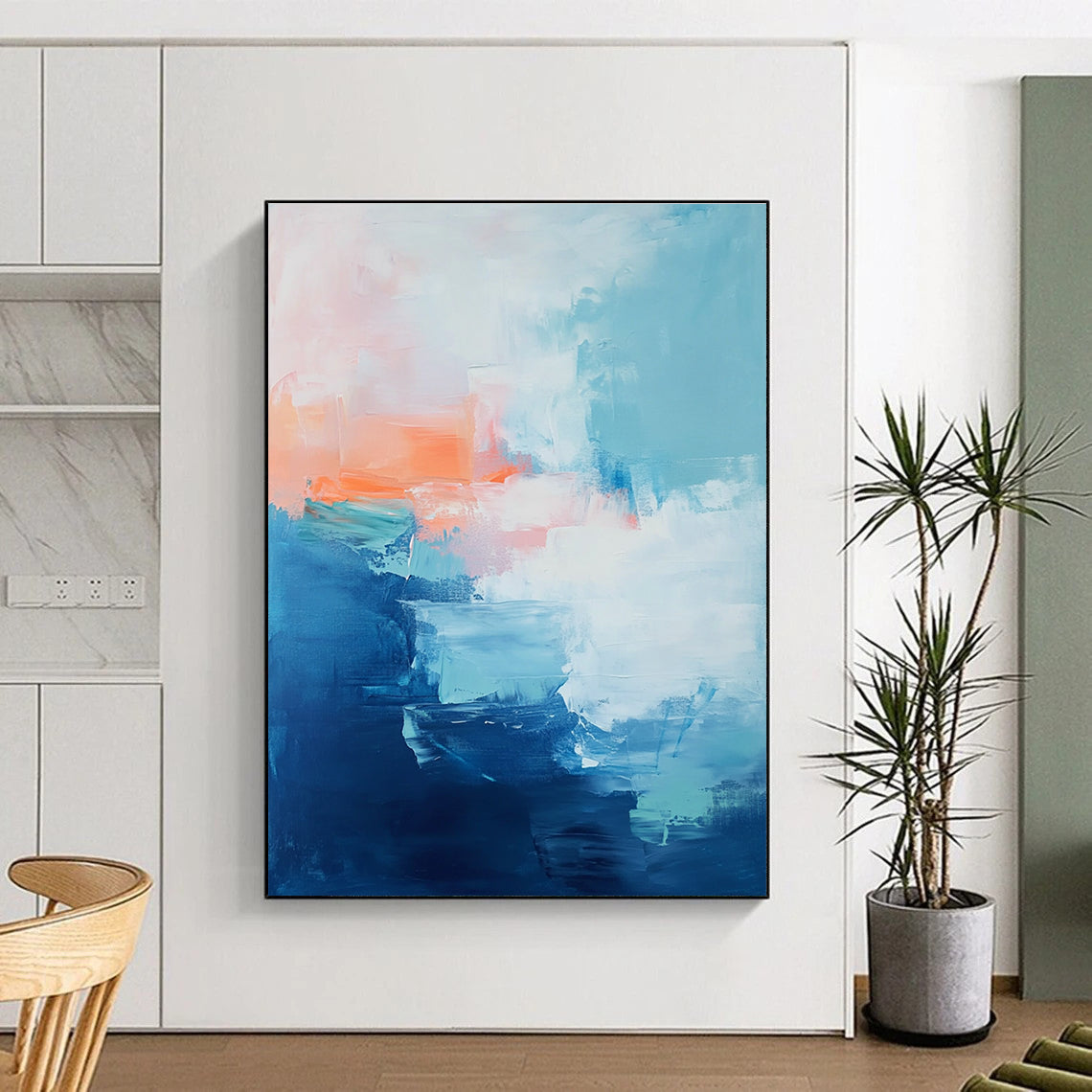 Blue Orange Abstract Painting with Layered Hues GER813