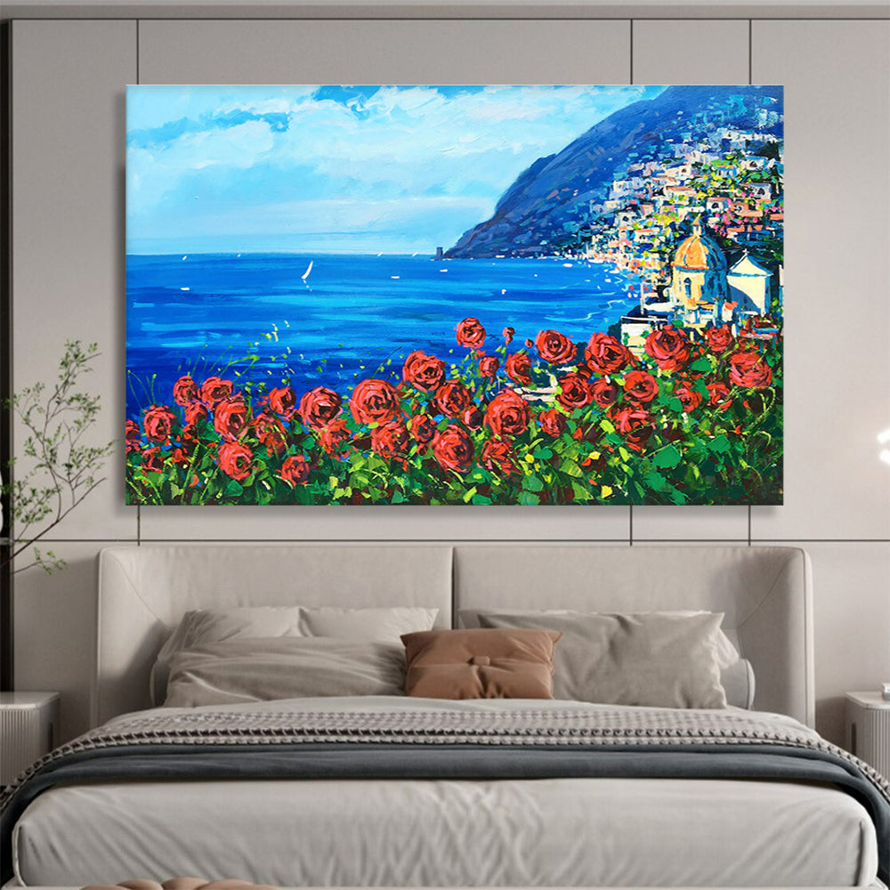 Amalfi Coast with Roses Abstract Painting THY424