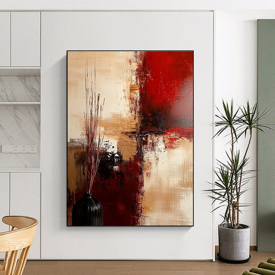 Red Beige Abstract Painting with Rich Textures GER728